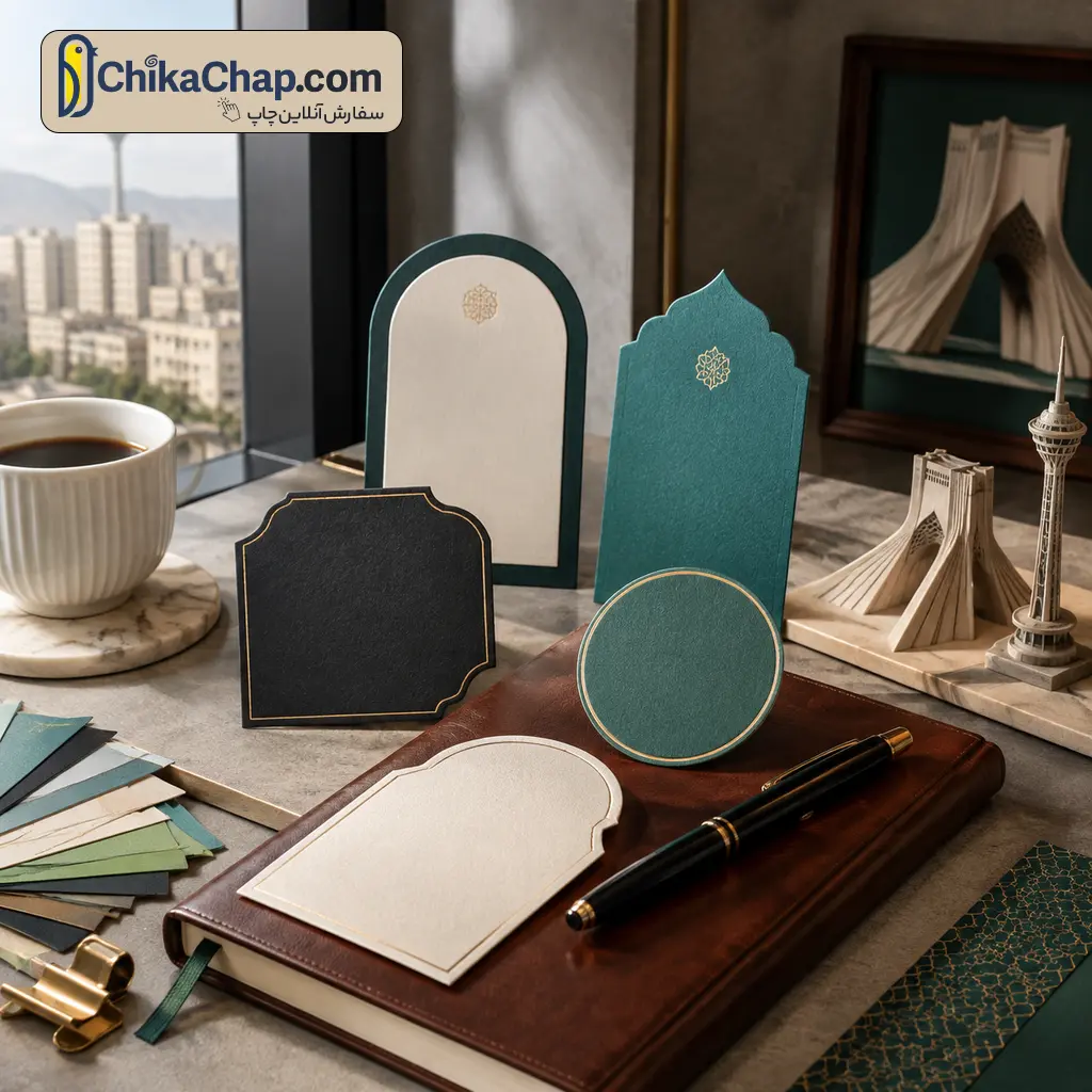 چاپ مقوا برش خاص برای کارت ویزیت غیرمستطیلی با طراحی حرفه&zwnj;ای ایرانی
